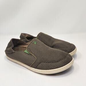 Olukai Nohea Mesh Boys Slip On Casual Shoes Size K 6 Brown Green Drop Heel